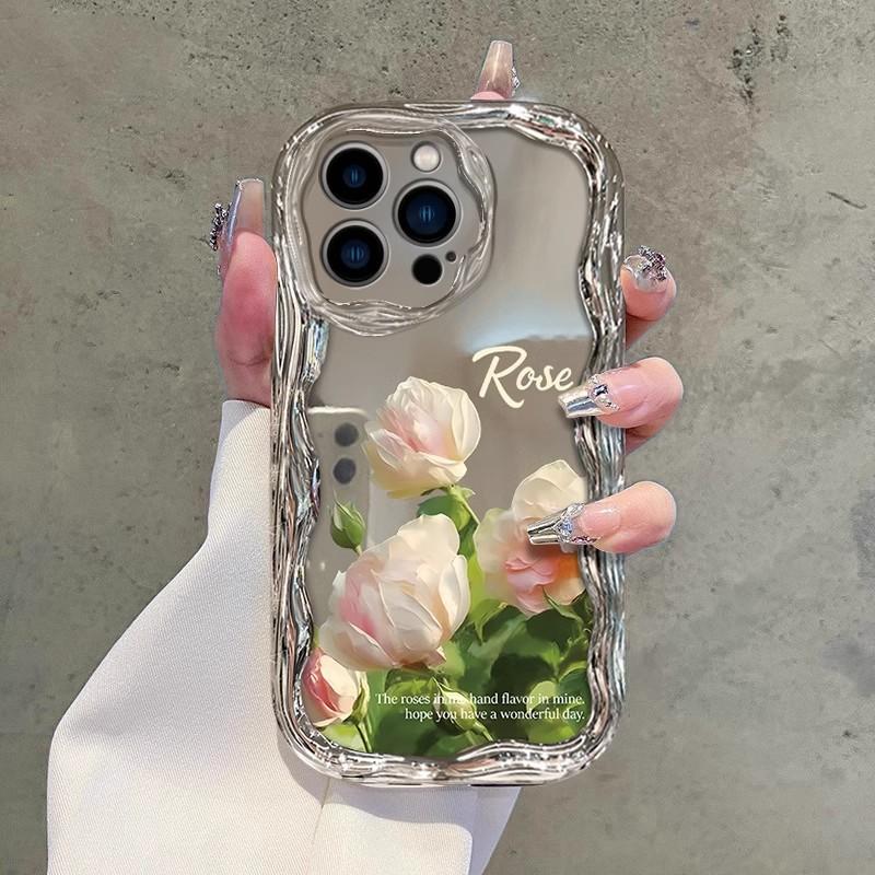 Full Screen Roses Suitable for IPhone16 Mobile Phone Case Apple 15promax Electroplated Cream Silver 17 Anti Fall 14