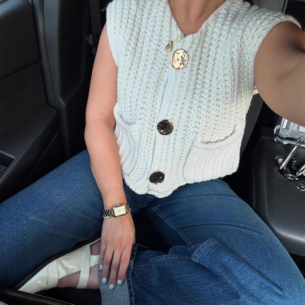 11 Colors 2025 Autumn Cross-border New Vest, Thick Stick Needle Three-button Pocket V-neck Knitted Sleeveless Cardigan Vest