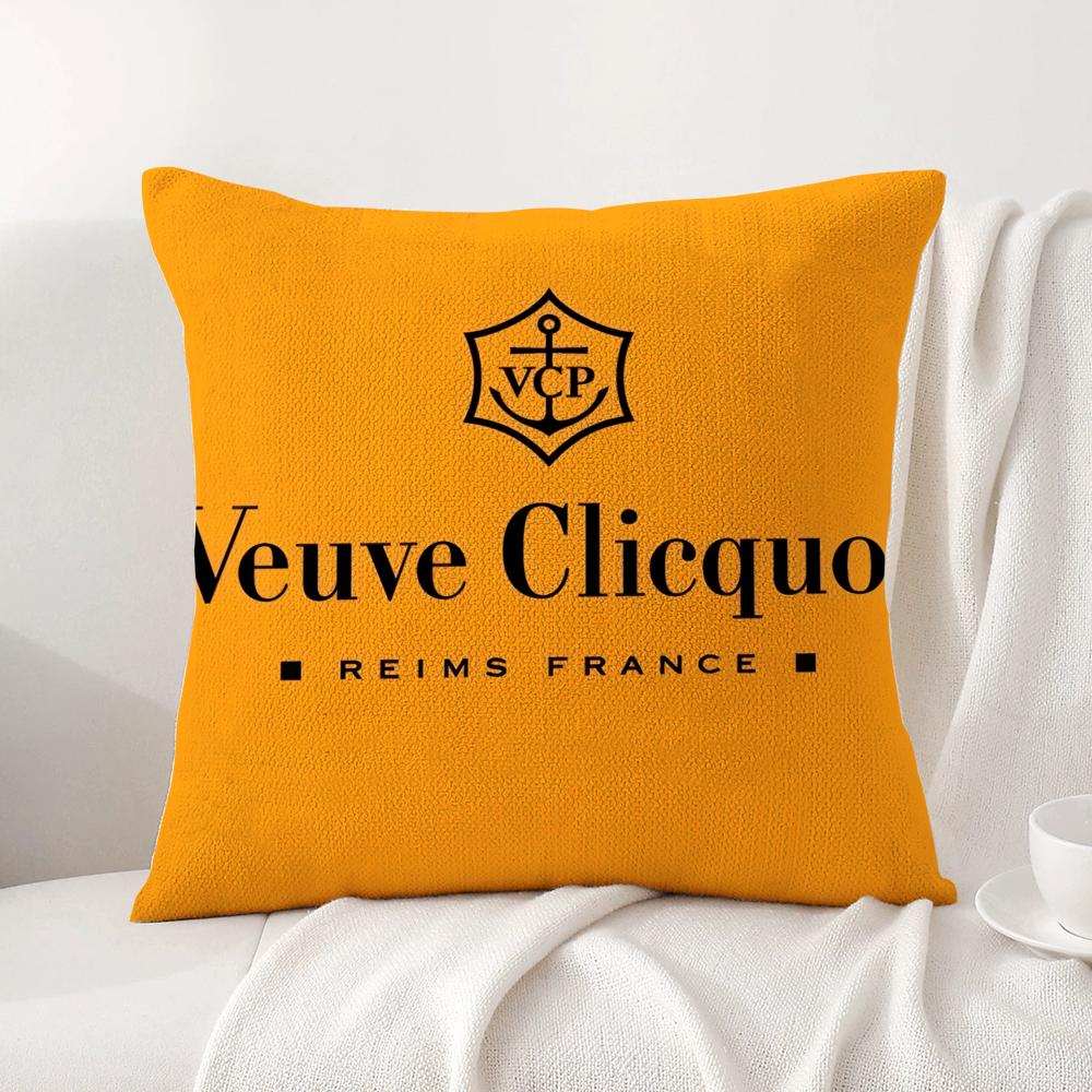 Luxe V-Veuve C-Clicquot Kussenhoes Natuurlijk Linnen Biologische Stof Dubbelzijdige Bedrukking Bank Huisdecoratie Cadeau Kussenhoes Short plush 18*18(CM)-1Pcs