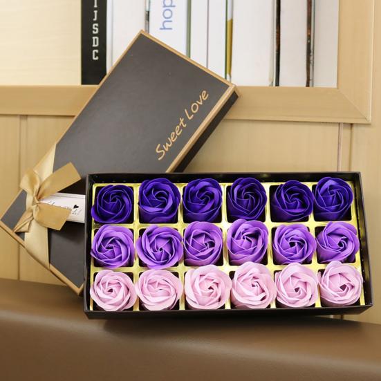 18 Peças/Caixa Flor Rosa de Sabão Textura Elegante Delicada Aparência Bonita Sabonete de Banho com Aroma Floral Caixa de Presente Rosa para o Dia dos Namorados