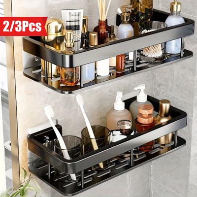 1/2/3pcs Stainless Steel Bathroom Shelf Non-drilling Wall-mounted Storage Rack Waterproof and Rust-proof Shelf Storage Rack for Bathroom Accessories