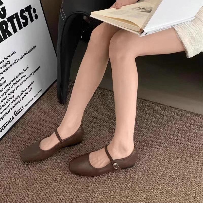 Fashion Flat Shoes for Women 2025 Spring and Autumn French Square Toe Silver Mary Jane Plus Size Women's Shoes Zapatos Mujer ladies