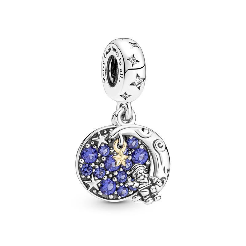 New 2024 925 Sterling Silver Plated Blue Pave Series Star Owl Butterfly Moon Pendant Diy Jewelry Bead Fit European Bracelet