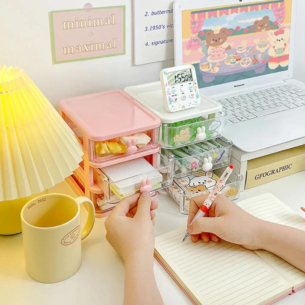 Desktop Stationery Storage Box Organizer Drawer Pen Holder Makeup Cosmetic Plastic Drawer Storage Box Desk Organizer Cute