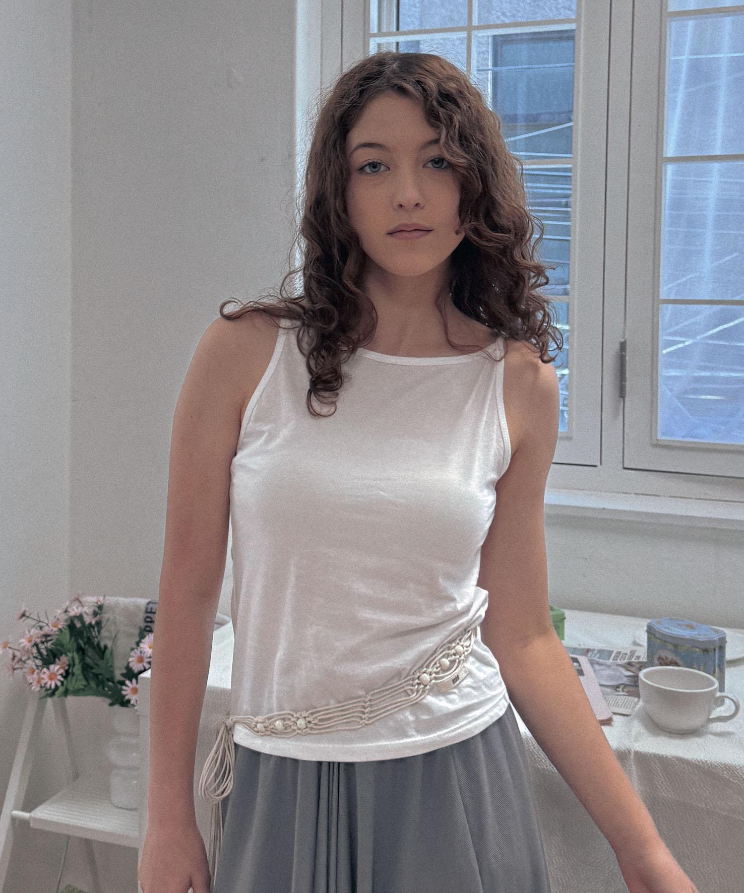 Delaidy Polka Sleeveless Top (White)