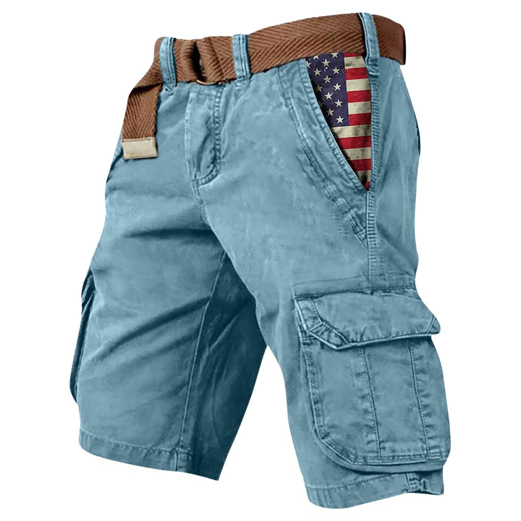 Shorts Masculinos de Verão Estampados para Exterior Shorts Masculinos Largos com Múltiplos Bolsos