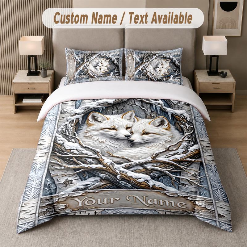 Wolf Fox Theme Custom Text Or Name 3Pcs Bedding Set 1 Flat Sheet & 2 Pillowcases Personalized Home Bedding