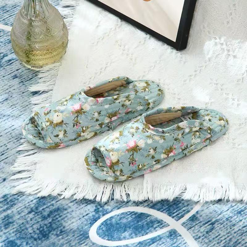 Atmungsaktive Baumwoll-Hausschuhe mit offenen Zehen, Stoffsohle und Krabbelmatte - Leise, Ganzjahres-Stil, Koreanisch