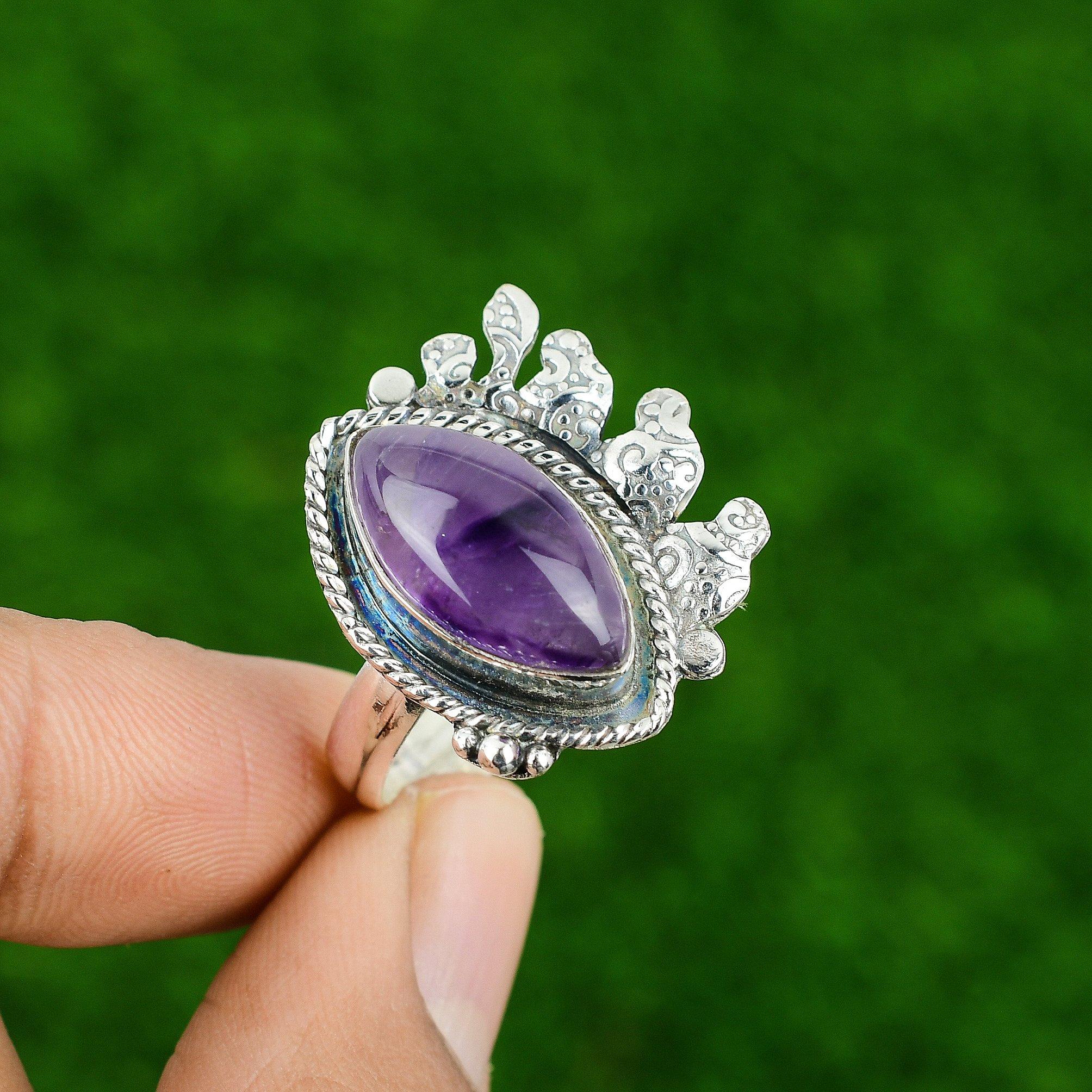 

Подарок для нее Натуральный африканский аметист Кольцо обещания регулируемого размера Серебро 925 пробы Adjustable