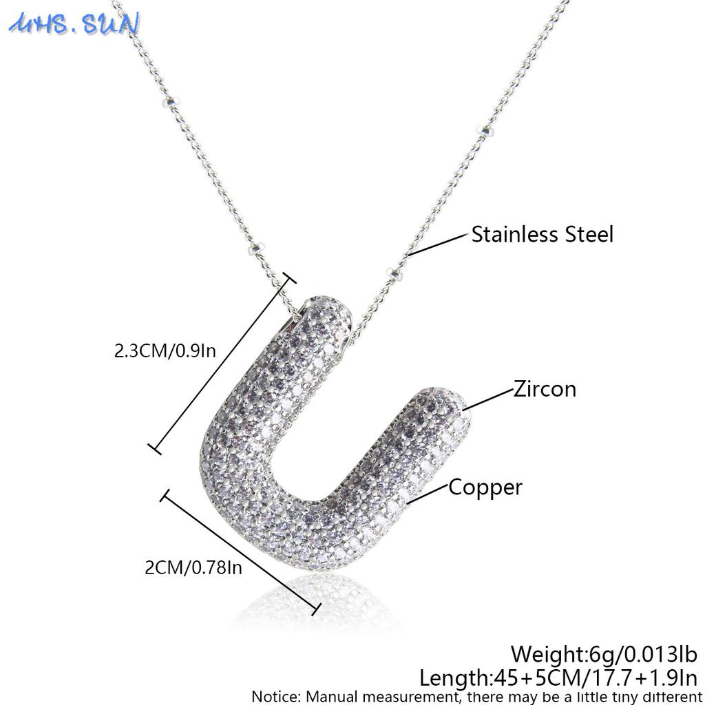 MHS.SUN High Quality Bubble Initial Necklace Letter A-Z Silver Color Zircon 26 Initial Balloon Pendant For Women Men Jewelry