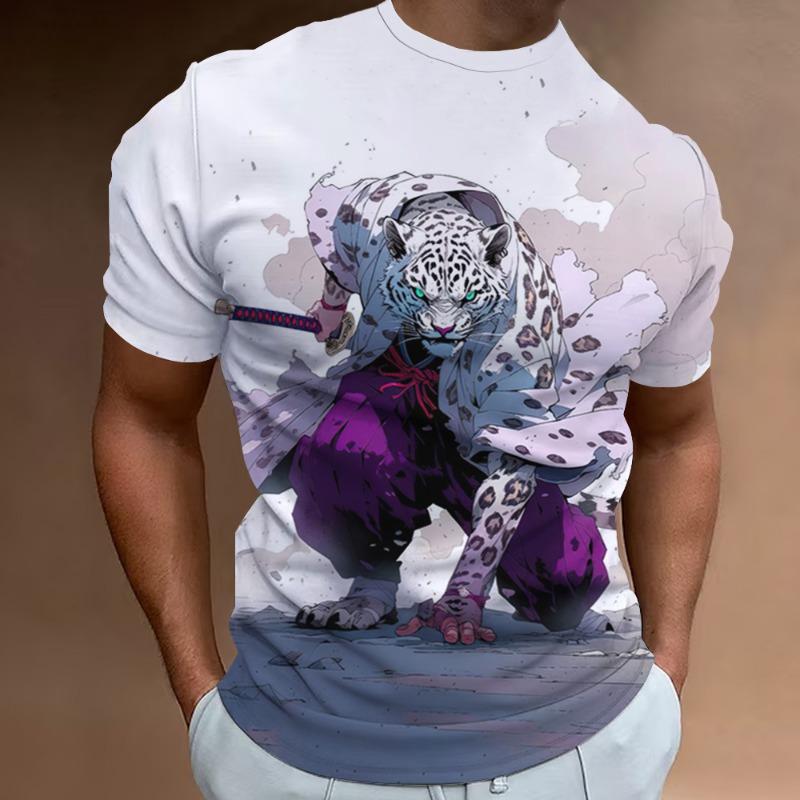 Retro Animal T-Shirt For Men 3d Japanese Animal Print Short Sleeve Tees Summer Pullover Loose Oversized Men Clothing
