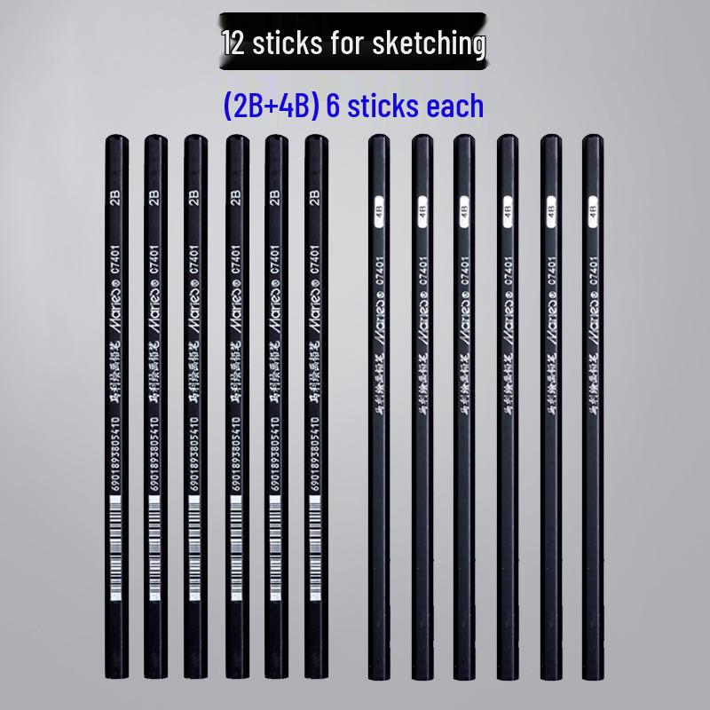 Mali Student Sketching & Drawing Pencil Set: Includes 2B, 4B, 14B soft, medium, hard, and charcoal pencils ideal for art exams.