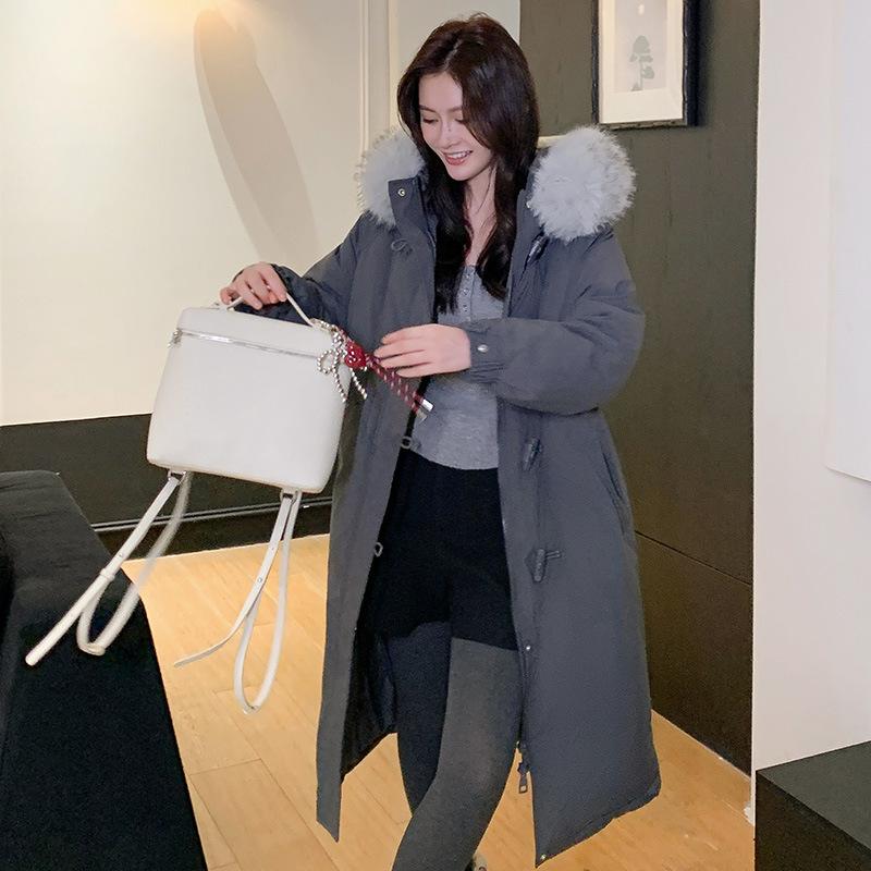 Big fur collar new loose cotton-padded coat for women's long over-knee thickened large-size down cotton-padded coat