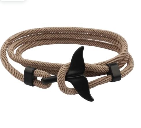 Tail Rope Bracelet, Black and Khaki, for Women One Size