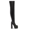 Fall Women Red Burgundy Black Apricot Solid Square Toe Double Platform Slim Hidden Zipper Chunky Heels Over The Knee Boots Shoes