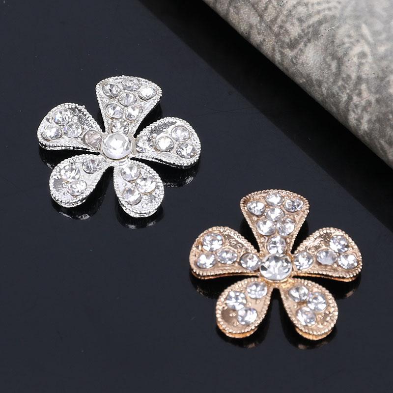 Engood 100Pcs Flower Rhinestone Buttons Vintage Sewing Trim & Embellishments Craft Buckle for Wedding Decoration DIY Hair