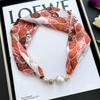 Lazy magnetic buckle silk scarf women's spring and autumn thin neck protection magnetic buckle silk scarf long small collar versatile pearl necklace