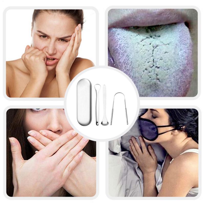 Tongue Scraper Set Tongue Brush Tongue Cleaner Tongue Toothbrush Reusable Portable Stainless Steel Fresh Breath Care Tool