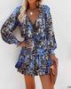 Trendy Women's Print V-Neck Waist-Cinching Dress with Long Sleeves