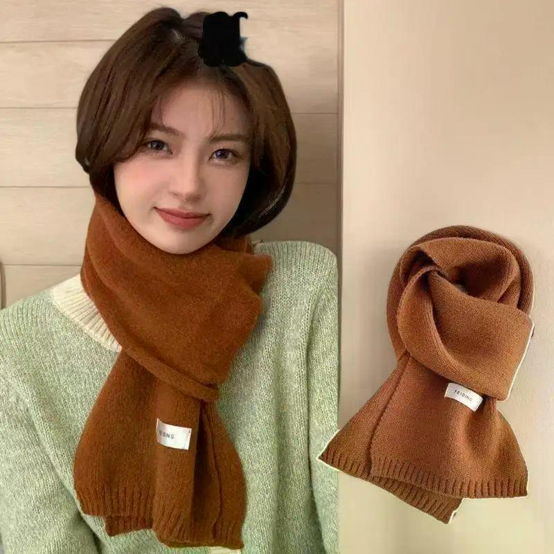 Cute Solid Color Plush Knitted Scarf Winter Warm Cold-proof Neck Guard Scarf Student Neckband Girly Fashion Accessory Christmas