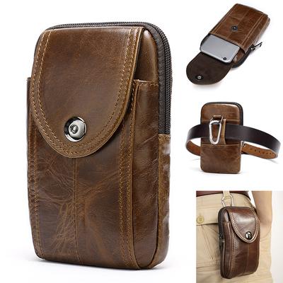 Genuine Leather Cellphone Holster Small Waist Bag Belt Holder For Mobile Phones Protection Case Magnetic Snap Phone Pouch