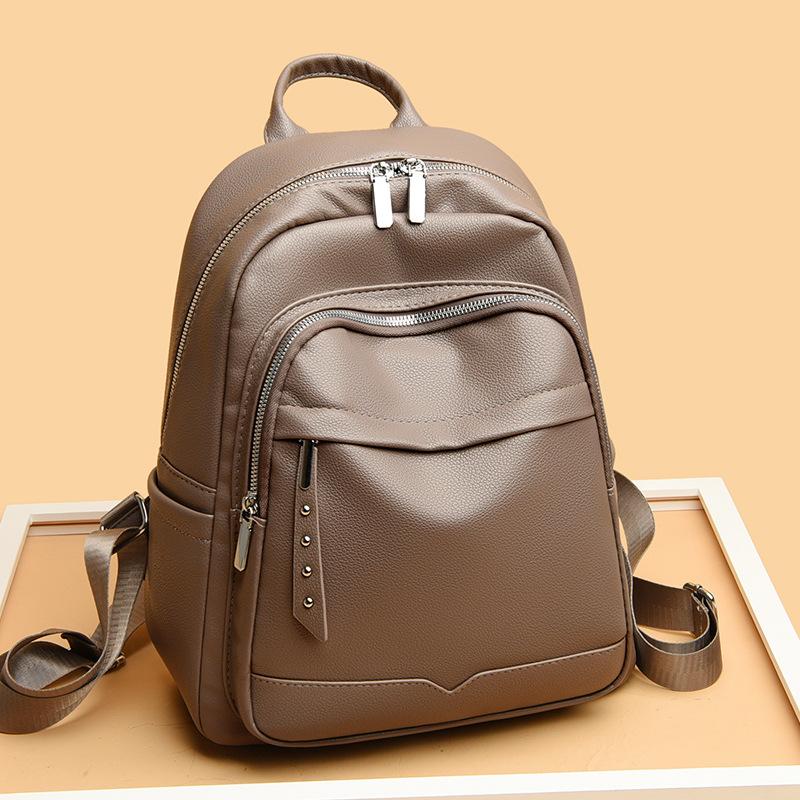 European and American Fashion Women's Bag New Trend PU Leather Women's Backpack Zipper Backpack Autumn and Winter Women's Bag