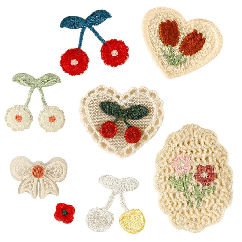 1/10PCS Embroidery Craft Materials Cherry Pattern Rustic Style Patch Elegant Sewing Accessories Multi-Function Multi-color