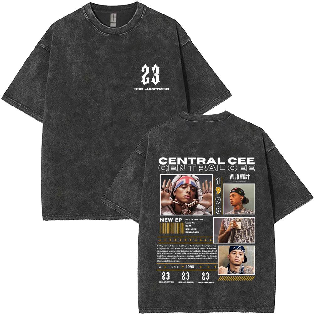 Washed Vintage Rapper Central Cee Face Graphic Tshirt Men Women Hip Hop Fashion Short Sleeve T Shirts Mens Oversized Streetwear