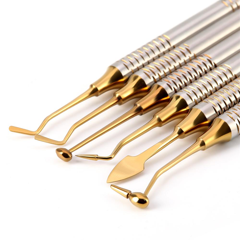 6Pcs Dental Composite Filling Spatula Tools Stainless Steel Titanium Plating Thick Handle Resin Filling Repair Tool