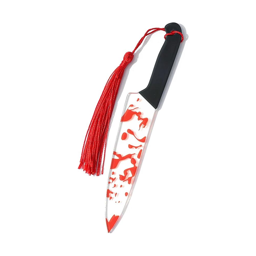 

Ужас Прозрачная акриловая закладка с кисточкой Серия на тему Хэллоуина Пила-чоппер с кровью Хэллоуин для книжных червей #01