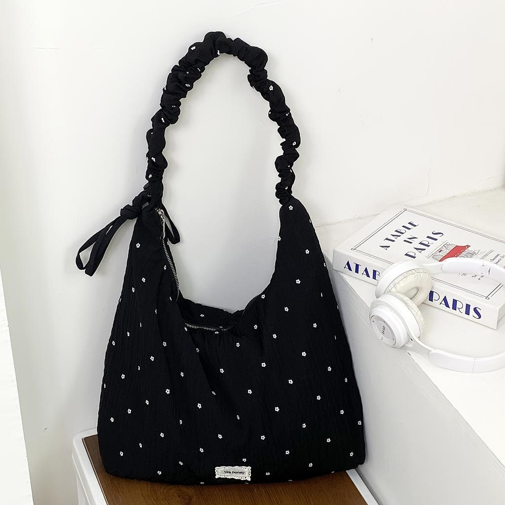 New Spring Floral Pleated Crossbody Bag, Large Capacity Korean Relaxed Tote, Fashionable Ladies' Shoulder Bag