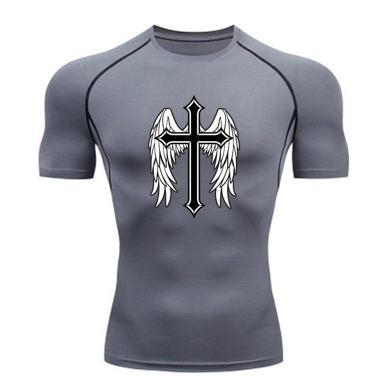 Men's Compression Athletic Workout T-Shirt, Gothic Cross Ang