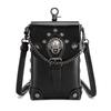 Steampunk Vintage Mini Square Crossbody Bag Women PU Leather Rivet Chain Detail Zip Phone Pocket