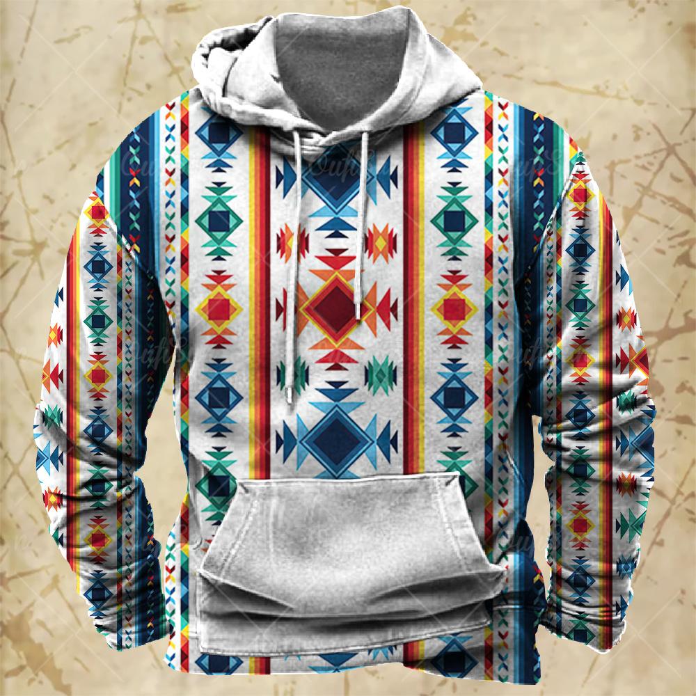Herren Kapuzenpullover mit Vintage-Print im ethnischen Stil, Herbst und Winter, übergroß, lässige Herrenkleidung, täglicher Straßenpullover