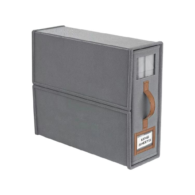 Sheet Set Storage Case with Front Handle, Viewing Window and Shelf Friendly Shape for Closet Bedding Storage Box