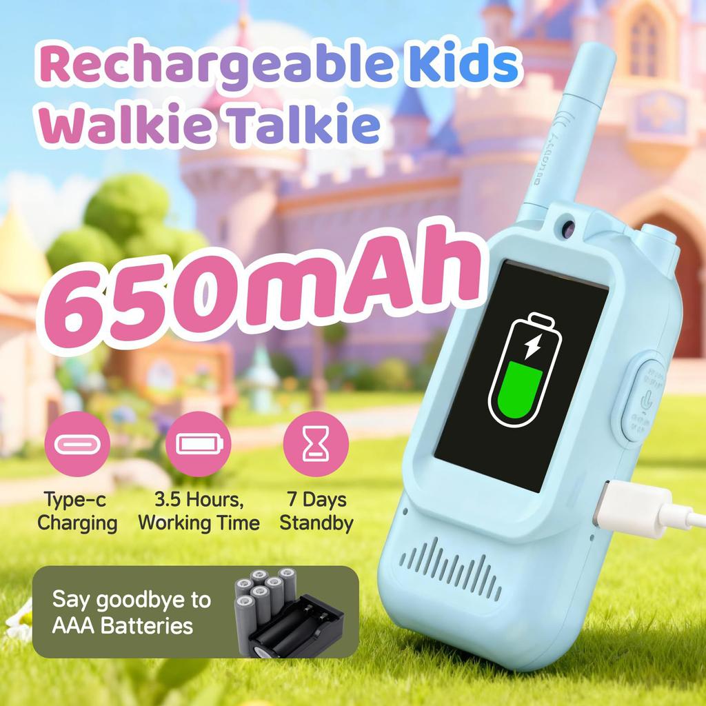 2PCS Kids Video Walkie Talkies USB Charging Indoor and Outdoor High Definition Intercom Children's Toys Birthday Gifts Ages 3-12