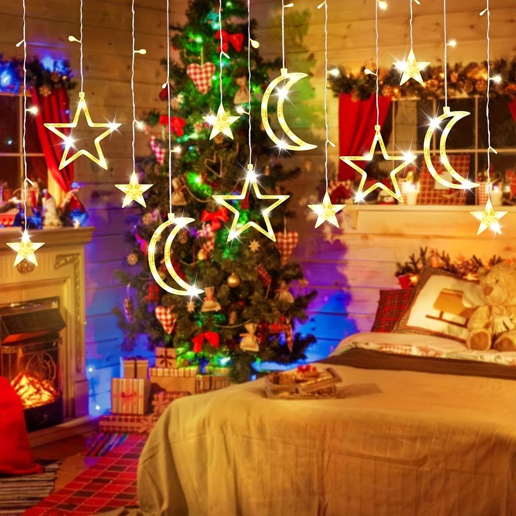 LED Star Moon String Lights,romantic Atmosphere,fairy Curtain Lights,suitable for Bedroom Wall Decoration,room Windows,party and Holiday Decoration
