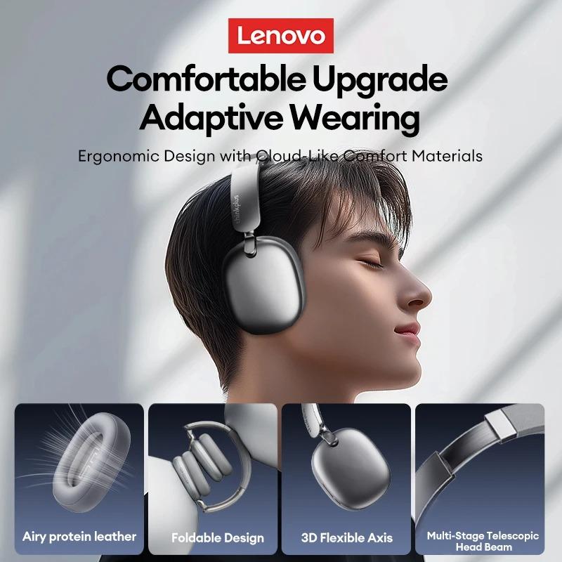 Original Lenovo TH60 Game Over-ear Headset Wireless Bluetooth 5.4 Noise Cancelling HD Call Headphones Low Latency Stereo Earbuds Sport With Mic Pods