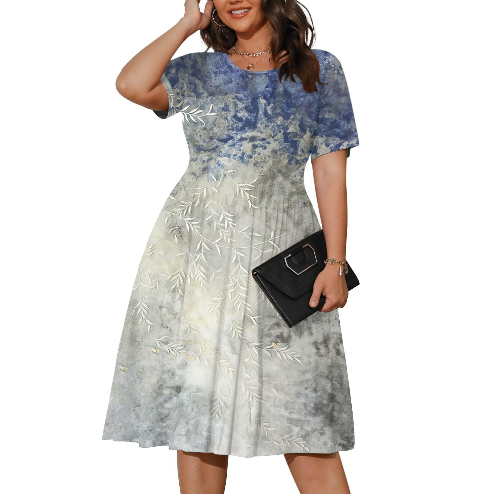 

Женское летнее платье больших размеров, повседневное платье-футболка с короткими рукавами и бледной талией, свободное платье-футболка с карманами XXXL серый
