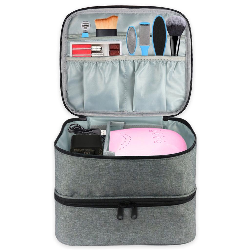 Nail Polish Organizer Double Layer Nail Polish Case for Nail Dryer Lamp Hold 30 Bottles 15ml 0.5 Fl.oz Portable Nail Storage Bag