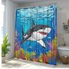 1Pc Shark Pattern Shower Curtain - Vibrant Underwater Marine Life Design With Coral Reefs & Fish, Durable Polyester Fabric,