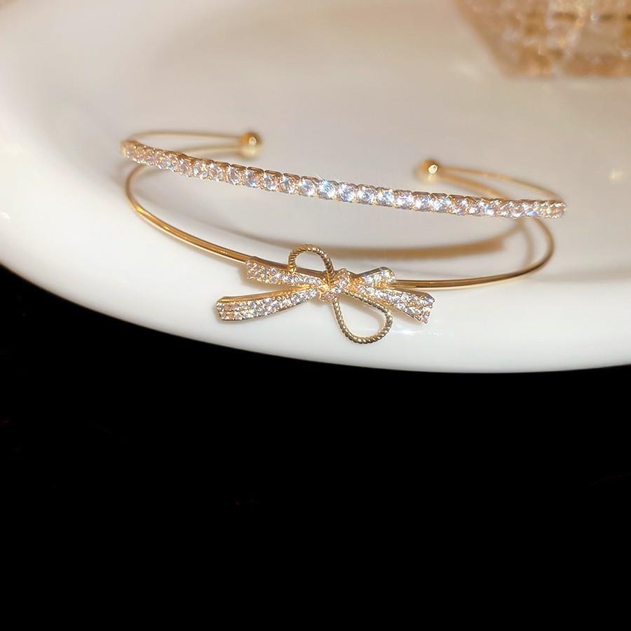 Korean Minimalist Zircon Geometric Open Cuff Bracelet - Light Luxury & Exquisite Design