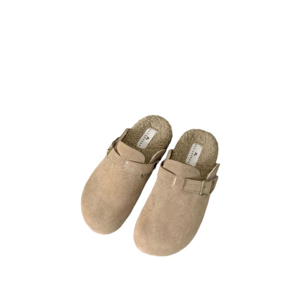 Baotou half slippers women's outer wear 2025 autumn and winter new platform French retro velvet shoes