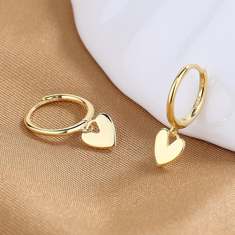 Trendy 925 Silver Peach Heart Hoop Earrings - Simple, Fresh, and Elegant