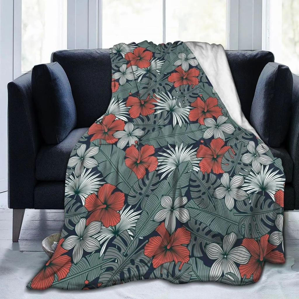 Guam Flower Hibiscus Decal Blanket Soft Warm Miniature Sherpa Flannel Blanket Blanket