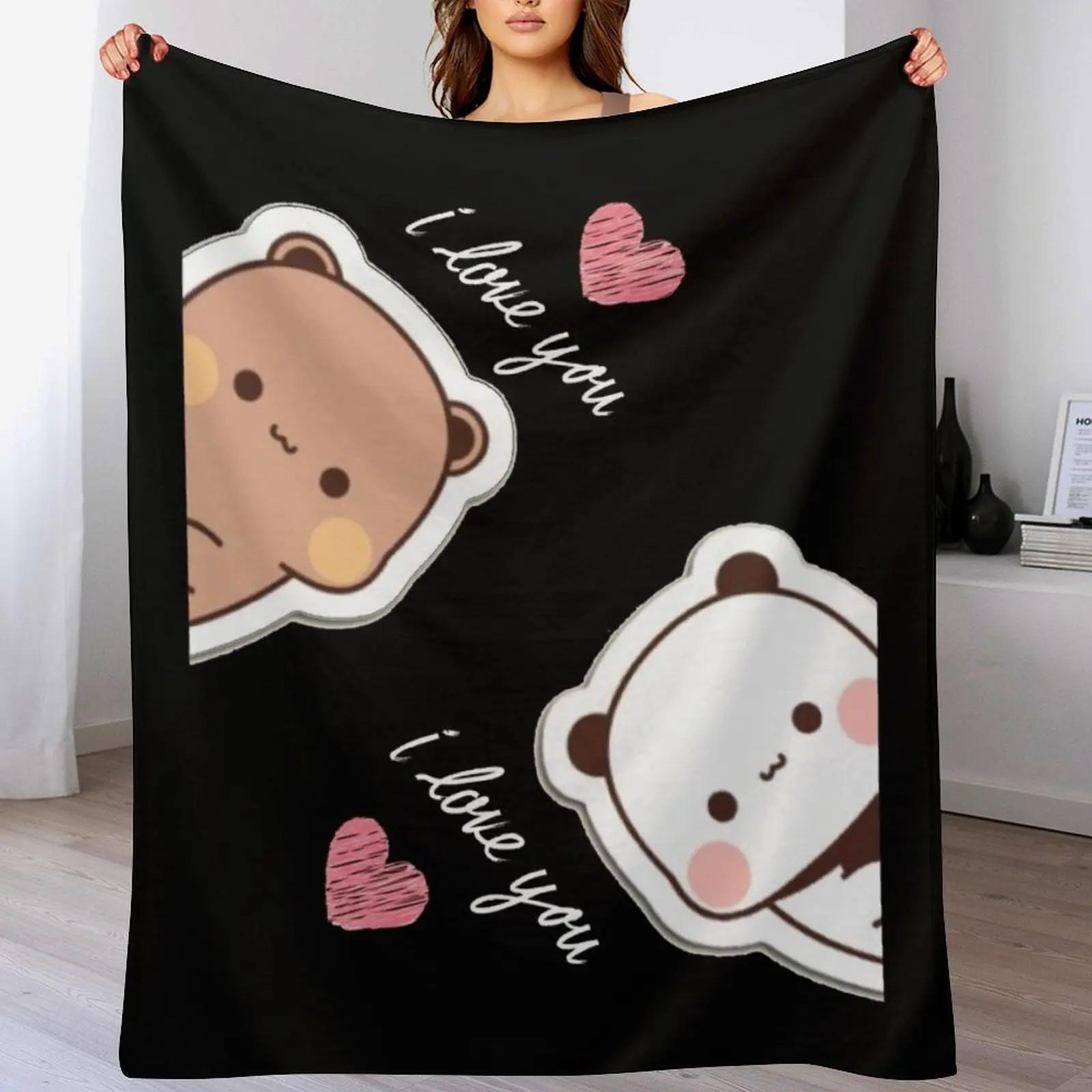 I love you Bear and Panda Dudu and Bubu Throw Blanket Multi Purpose Soft Warm Blanket for Home Travel 102x76cm(40x30in)
