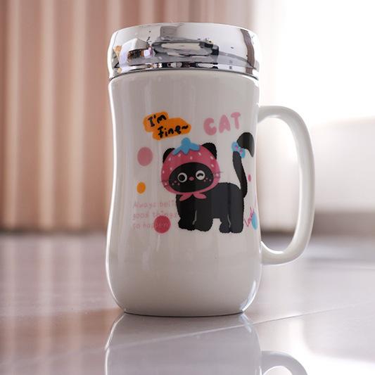 Cute Cartoon Ceramic Mirror Insulation Milk Water Cup Creative Coffee Couple Plus Formulation With Lid