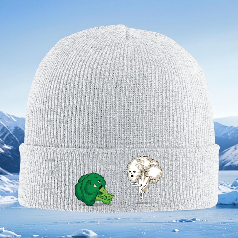 Brokkoli sieht Blumenkohlgeist Männer Frauen Unisex Strickmütze Beanie Pullovermütze Winter Thermisch Warm Weihnachten Outdoor Radfahren