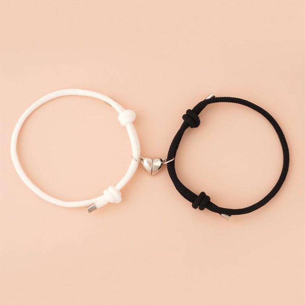 Handmade Couple Bracelet Contrasting Colors Fortune Bracelet Magnetic Heart Bracelet  Decoration