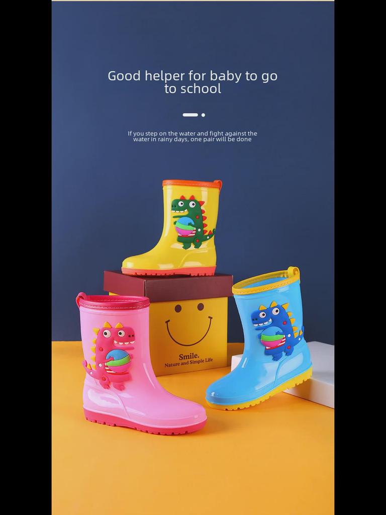 "Dinosaur Kids' Mid-Tube Rain Boots for Boys and Girls"